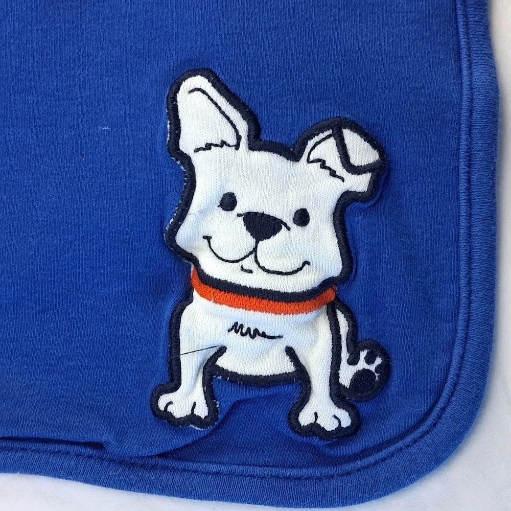 Carter's Just One You Blue Gray Bulldog Puppy Dog Cotton Receiving Blanket 2ply